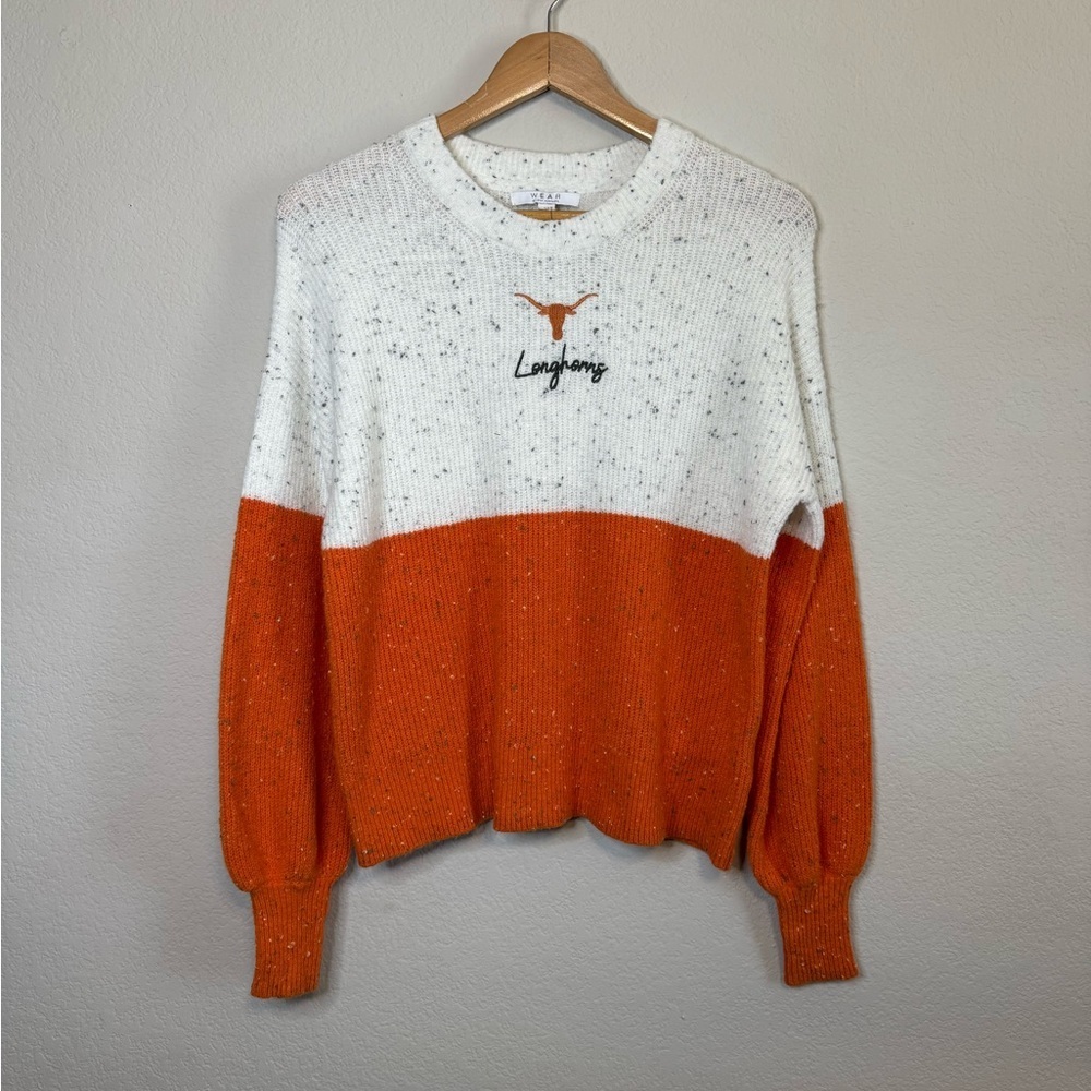 NWT WEAR by Erin Andrews White Orange Texas Longhorns Colorblock Script Sweater